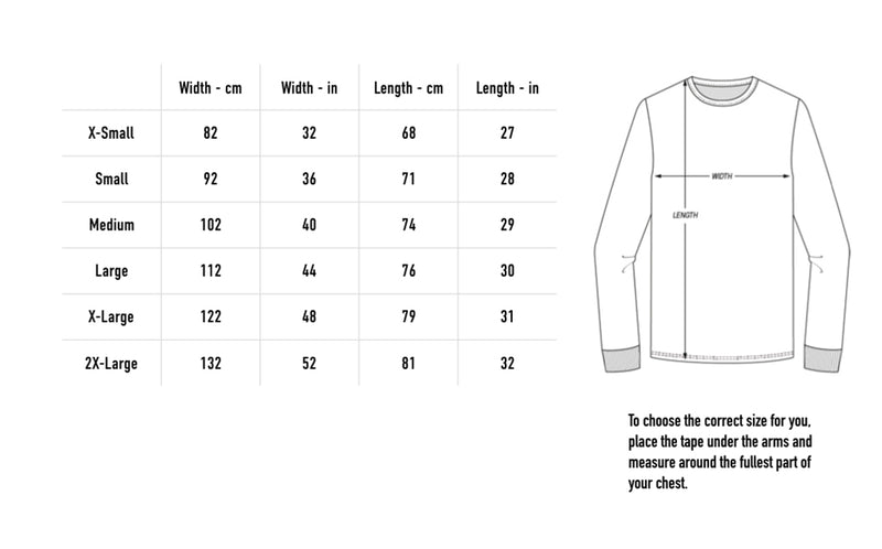 Size chart for Kitchen Sink Longsleeve - Black (Ultra)