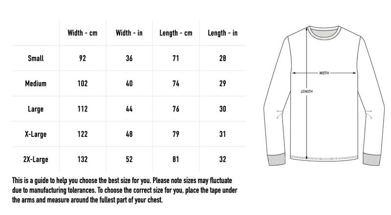 Size chart for Kitchen Sink Longsleeve - Black (Softstyle)