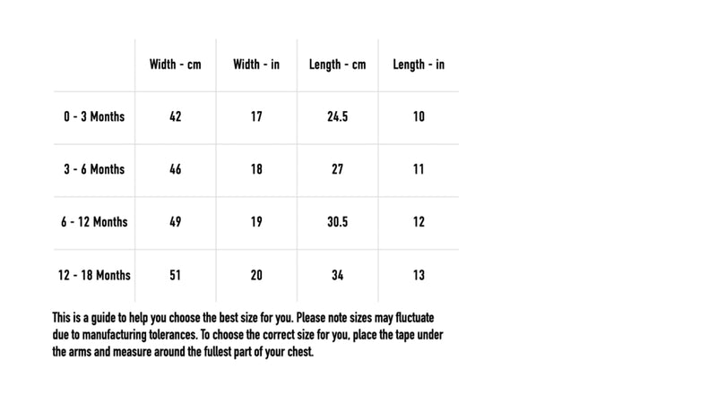 Size chart for Biryani Baby Bodysuit - Black