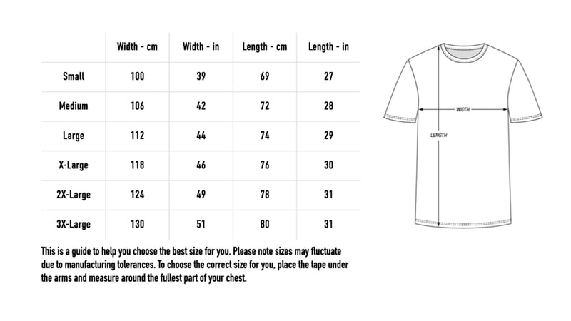 Size chart for Filthy Logo Tee - Black (StanleyStella)